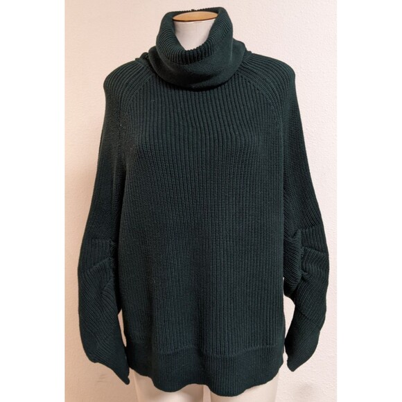 Women's Cabi # 3532 Cowl Pullover Forest Green Ruched Sleeve Sweater Size Small - Picture 3 of 13